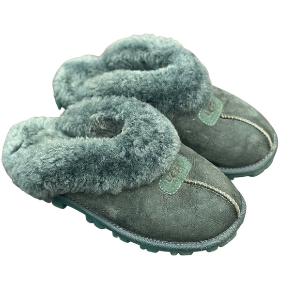 UGG Coquette Slipper Shoes Shearling Lined Sheepskin Mule Clog Teal Women’s 7 - Picture 2 of 7